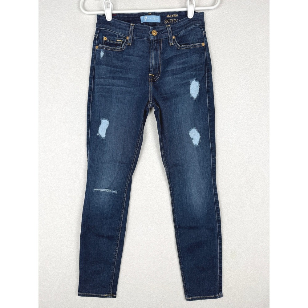 7 For All Mankind The Ankle Skinny Womens 25 Blue Distressed B(air) Denim Jeans
